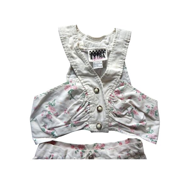 EXTRA BLUES women's size 1 vintage floral denim skirt & XS crop top tank set - Picture 3 of 16